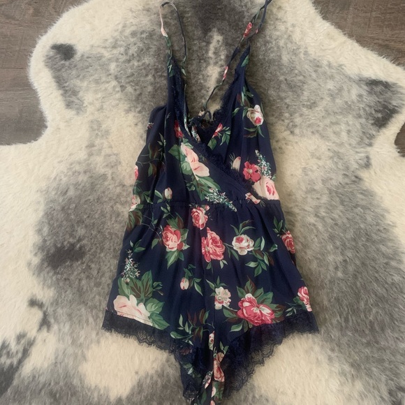 Wildfox Navy Floral & Lace Sleep Romper - Picture 5 of 7